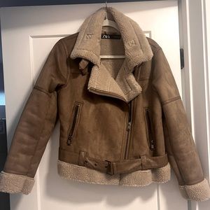 Zara Sherpa Teddy Bomber Jacket